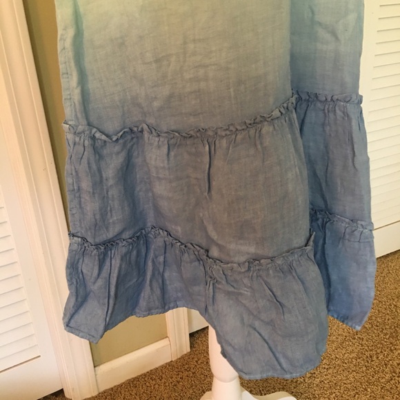 Vineyard Vines Ombre Chambray Blue and Light Green Linen Sleeveless Dress - Picture 7 of 11